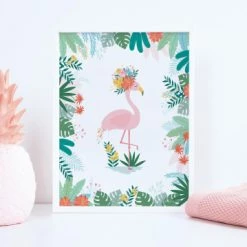 Lilipinso Cadres Et Albums Photos Affiche Enfant Encadrée Flamingo En Papier Multicolore -Décoration de porte Soldes affiche enfant encadree flamingo en papier multicolore 1