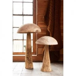 LANADECO Bustes Et Statues Champignon En Châtaignier Naturel H37cm -Décoration de porte Soldes champignon en chataignier naturel h37cm 4