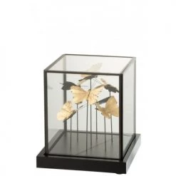 LANADECO Bustes Et Statues Cloche Carrée Papillons Or Verre/métal Noir