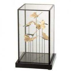 LANADECO Bustes Et Statues Cloche Carrée Papillons Or Verre/métal Noir H31,5cm