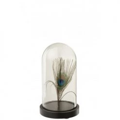 LANADECO Bustes Et Statues Cloche Plumes De Paon 1 Pièce Verre Mdf Noir H21,5cm