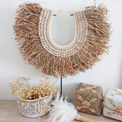 My Bliss Home Bustes Et Statues Collier Décoratif En Raphia Et Coquillages 50x40 Cm -Décoration de porte Soldes collier decoratif en raphia et coquillages 50x40 cm 6
