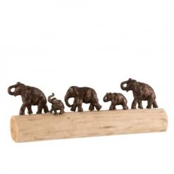 LANADECO Bustes Et Statues Éléphants En Rang Bois De Manguier Et Alu Bronze L59cm