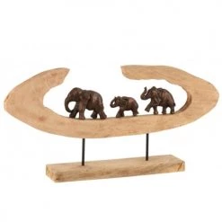 LANADECO Bustes Et Statues Éléphants En Rang Sur Pied Alu Bronze Et Bois De Manguier