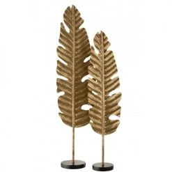 LANADECO Bustes Et Statues Feuille Sur Pied Rond Alu/marbre Or H78,5cm -Décoration de porte Soldes feuille sur pied rond alu marbre or h78 5cm 2