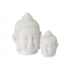 LANADECO Bustes Et Statues Figurine Bouddha Céramique Blanche H44cm -Décoration de porte Soldes figurine bouddha ceramique blanche h44cm 2