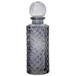 Maisons Du Monde Cloches Et Verrerie Flacon Déco En Verre Ciselé Grisé Avec Bouchon H18 - Lot De 2