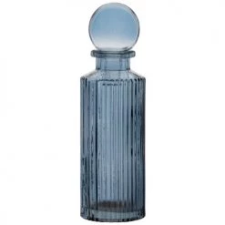 Maisons Du Monde Cloches Et Verrerie Flacon Déco En Verre Strié Bleuté H18 - Lot De 2