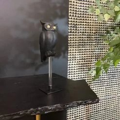 Now’s Home Bustes Et Statues Hibou Sur Pied Noir Mat Et Doré H41 -Décoration de porte Soldes hibou sur pied noir mat et dore h41 2