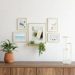 Umbra Cadres Et Albums Photos Jeu De 5 Porte Photos Avec 1 Porte Plante, Métal -Décoration de porte Soldes jeu de 5 porte photos avec 1 porte plante metal 3