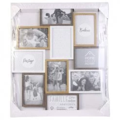 The Home Deco Factory Cadres Et Albums Photos Pêle-mêle Design Scandinave Natural 10 Photos Blanc Et Bois -Décoration de porte Soldes pele mele design scandinave natural 10 photos blanc et bois 3