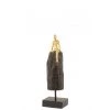 LANADECO Bustes Et Statues Personnage Assis Bois De Manguier Noir Et Aluminium Or H35,5cm