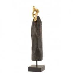 LANADECO Bustes Et Statues Personnage Assis Bois De Manguier Noir Et Aluminium Or H46,5cm