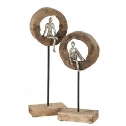 LANADECO Bustes Et Statues Personnage Pensif Haut Bois Manguier/alu H48cm -Décoration de porte Soldes personnage pensif haut bois manguier alu h48cm 2