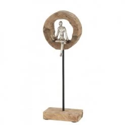 LANADECO Bustes Et Statues Personnage Pensif Haut Bois Manguier/alu H48cm -Décoration de porte Soldes personnage pensif haut bois manguier alu h48cm 3