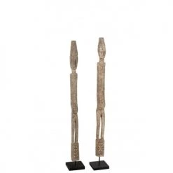 LANADECO Bustes Et Statues Personnage Sur Pied Bois Albasia Gris H120,5cm - Lot De 2