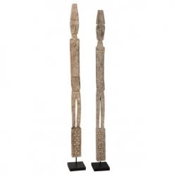 LANADECO Bustes Et Statues Personnage Sur Pied Bois Albasia Gris H149,5cm - Lot De 2
