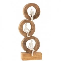 LANADECO Bustes Et Statues Personnages Réfléchissant Cercles Bois De Manguier Et Alu Blanc
