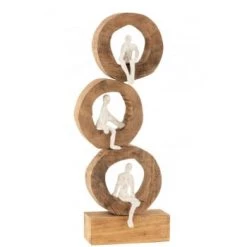 LANADECO Bustes Et Statues Personnages Réfléchissant Cercles Bois De Manguier Et Alu Noir -Décoration de porte Soldes personnages reflechissant cercles bois de manguier et alu blanc