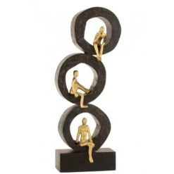 LANADECO Bustes Et Statues Personnages Réfléchissant Cercles Bois De Manguier Et Alu Blanc -Décoration de porte Soldes personnages reflechissant cercles bois de manguier et alu noir 3
