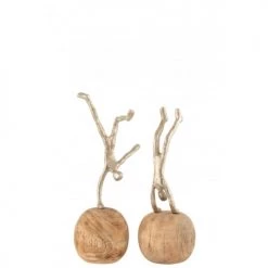 LANADECO Bustes Et Statues Personnages Sur Pied Aluminium Et Bois De Manguier H29,5cm - Lot De 2