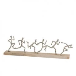 LANADECO Bustes Et Statues Statue 6 Coureurs Aluminium/bois Argent/naturel L67cm