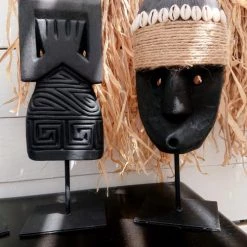 My Bliss Home Bustes Et Statues Statue Noire En Bois Sculpté H30 Cm -Décoration de porte Soldes statue noire en bois sculpte h30 cm 2