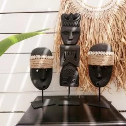 My Bliss Home Bustes Et Statues Statue Noire En Bois Sculpté H30 Cm -Décoration de porte Soldes statue noire en bois sculpte h30 cm 3