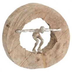 LANADECO Bustes Et Statues Statue Personnage Bois Naturel Et Aluminium