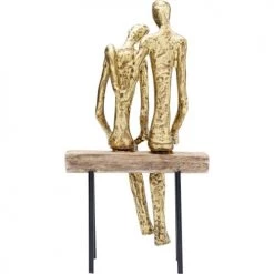 Kare Design Bustes Et Statues Statuette Couple Banc En Bois Et Aluminium Doré -Décoration de porte Soldes statuette couple banc en bois et aluminium dore 3