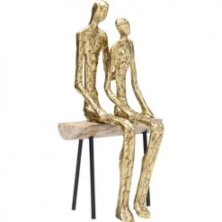 Kare Design Bustes Et Statues Statuette Couple Banc En Bois Et Aluminium Doré -Décoration de porte Soldes statuette couple banc en bois et aluminium dore 4