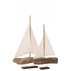 LANADECO Bustes Et Statues Voilier Sur Pied Bois Flotté Naturel H65cm -Décoration de porte Soldes voilier sur pied bois flotte naturel h65cm 2