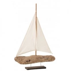 LANADECO Bustes Et Statues Voilier Sur Pied Bois Flotté Naturel H65cm -Décoration de porte Soldes voilier sur pied bois flotte naturel h65cm 3